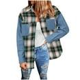 thumbnail image 1 of Veste en Jean à Carreaux pour Femmes, Manches Longues, Blouse Décontractée, Col Rabattu, Coupe Ample pour Automne Hiver Printemps, Mode Quotidienne, Extérieur, 1 of 5