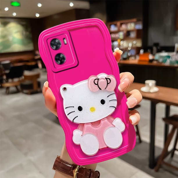 Para iPhone 11 12 13 Pro Max Carcasa 3D Hello Kitty Maquillaje Espejo Funda De Teléfono Onda Silicona Chica Regalo A Prueba De Golpes Cubierta Trasera