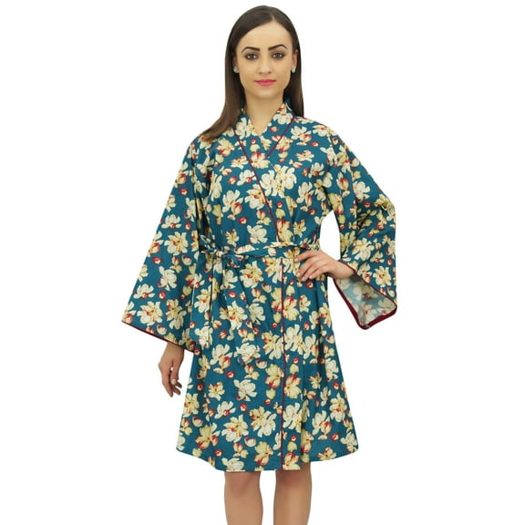 Bimba Women's Floral Printed Short Kimono Robe Long Sleeve Bridal Cover Up-24