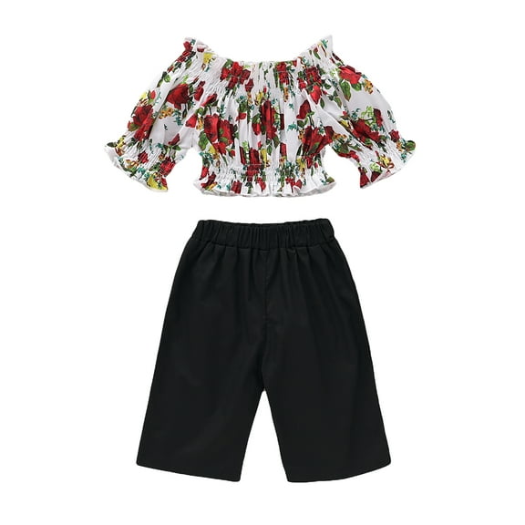NZRVAWS Toddler Girls Outfits 2T Girls Off The Shoulder 3T Girls Floral Print Top Pants 2Pcs Fall Winter Clothes Set