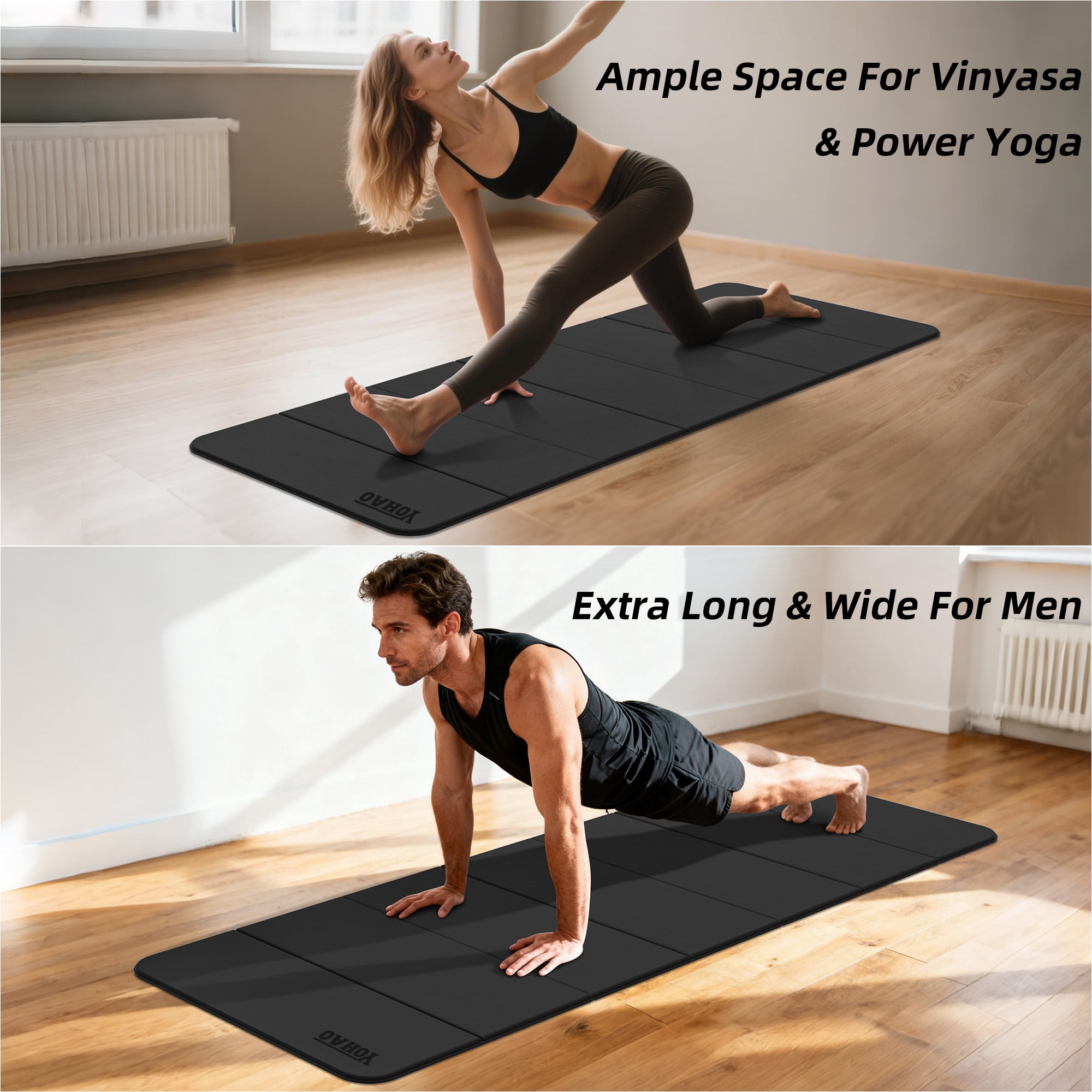 YOHAO Yoga Mat,Large Size:75"×32",Foldable Workout Mat for Yoga,Pilates and Travel,Anti-rolling,Non-slip,Easy Unfold and Storage(Black)