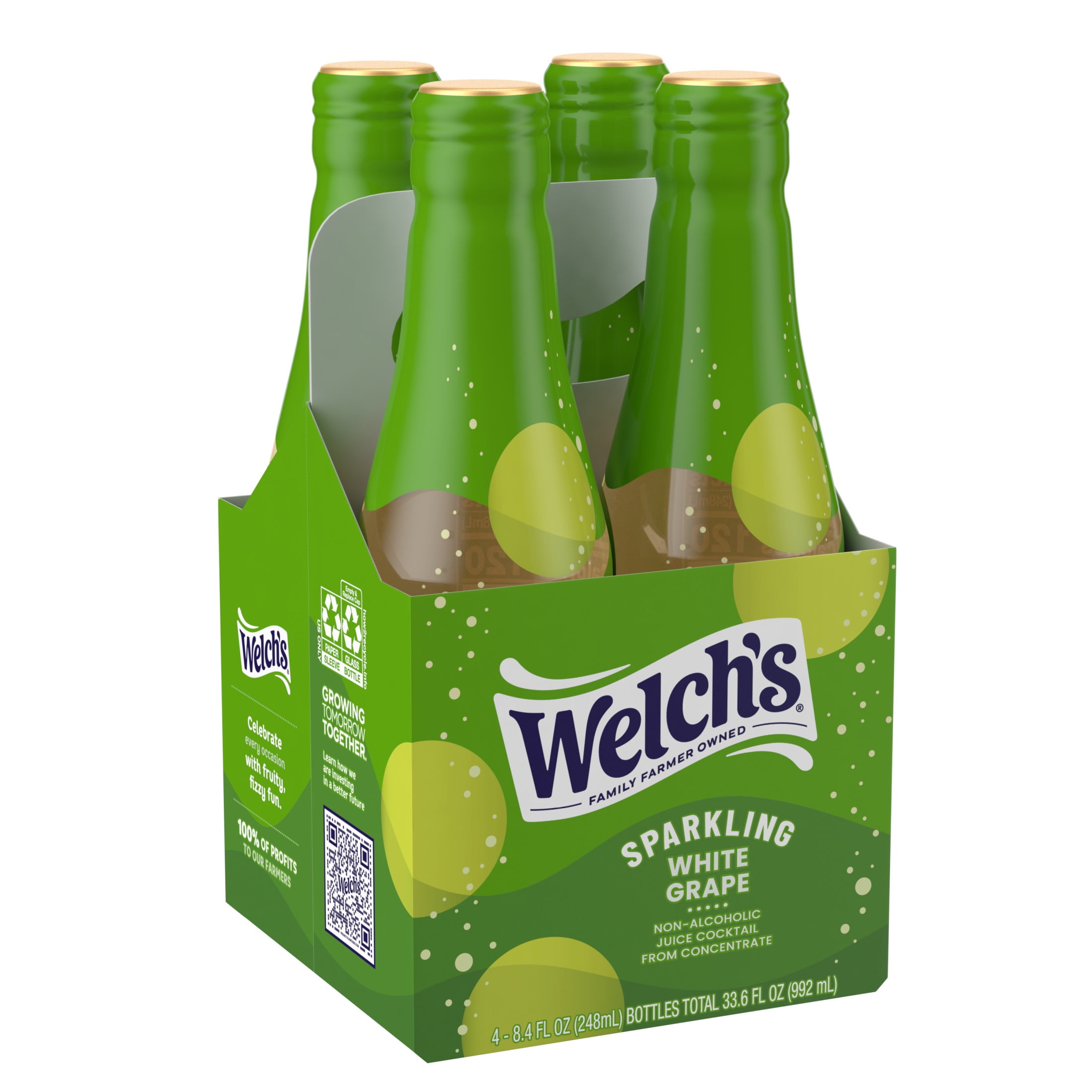 Welch's Non-Alcoholic Sparkling Juice Cocktail, White Grape, 8.4 fl oz Bottle 4 Pack