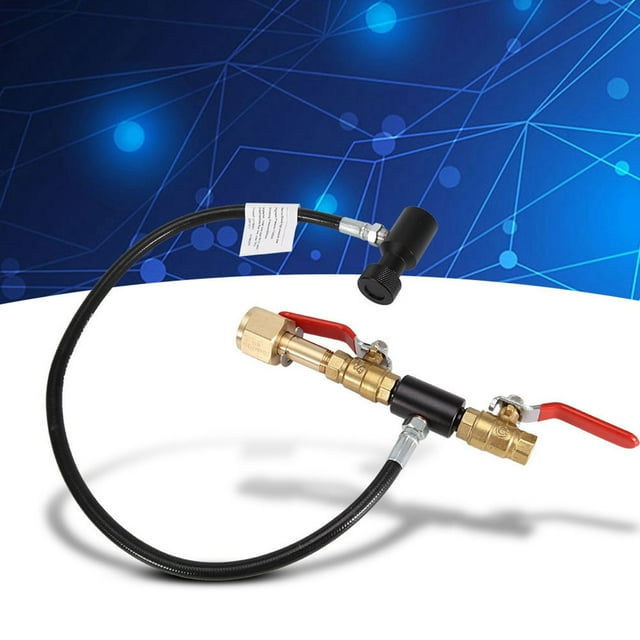CO2 Tank Cylinder Refill Station Filling Charging Adapter Tool with two valve styles, featuring a G5/8 and CGA320 connector, and a 24-inch hose. Ideal for paintball tank refills, made of durable copper and plastic. Includes gasket accessories for easy installation.