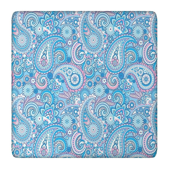 Fitted Hem Stretchable Square Table Cover 36x36, Bohemian Floral Pattern Tablecloth for Picnic Decor and Indoor Dining Room