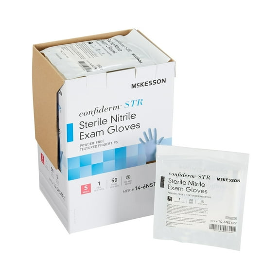 McKesson Confiderm STR Disposable Sterile Pair Nitrile Exam Glove Standard Cuff Length SMALL 14-6NSTR2 50 per Box