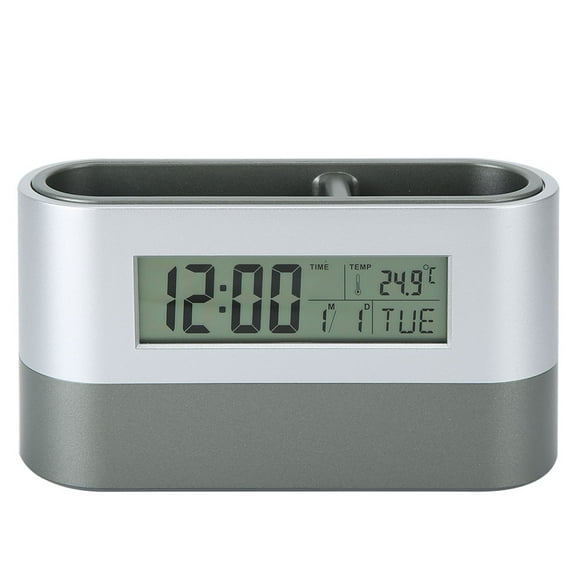 Reloj electrónico digital LCD con portalápices innovador y calendario perpetuo con pantalla de temperatura.