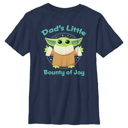 Boy's Star Wars: The Mandalorian Grogu Dad's Little Bounty of Joy Graphic Tee Navy Blue Small