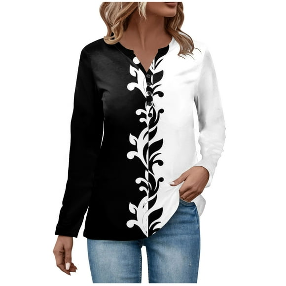 YDLCAFD Plus Size Shirts for Women Tee Shirts Womens Fall Ethnic Floral Baggy Bohemian Tops Long Sleeve Henley Neck V Neck Button Down Shirts Sweatshirt Nike T Shirts Women Cotton Shirts Women