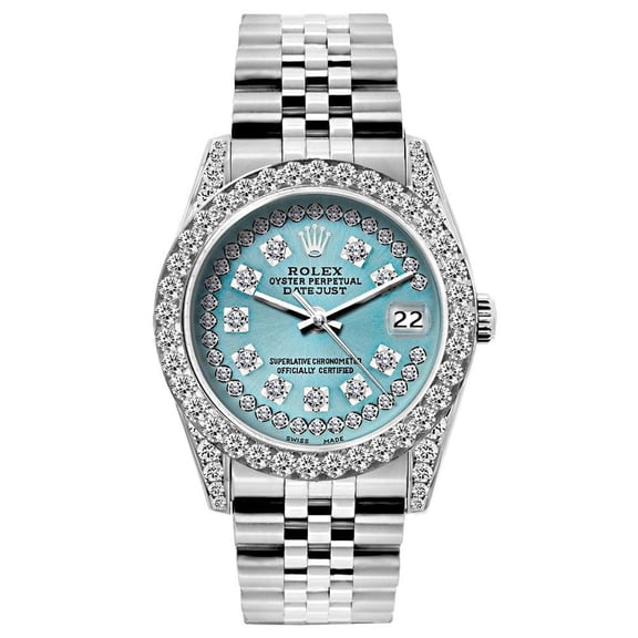 Pre-Owned Rolex Datejust 26MM 6916 Ice Blue Diamond Dial Diamond Bezel Stainless Steel Jubilee Bracelet 1.2ct