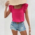 thumbnail image 5 of XMHJSMD Womens Summer Shirts Women's 2024 Summer Ruffle Cap Sleeve Blouse Square Neck Textured Shirt Dressy Casual Tops(Hot Pink,L), 5 of 7