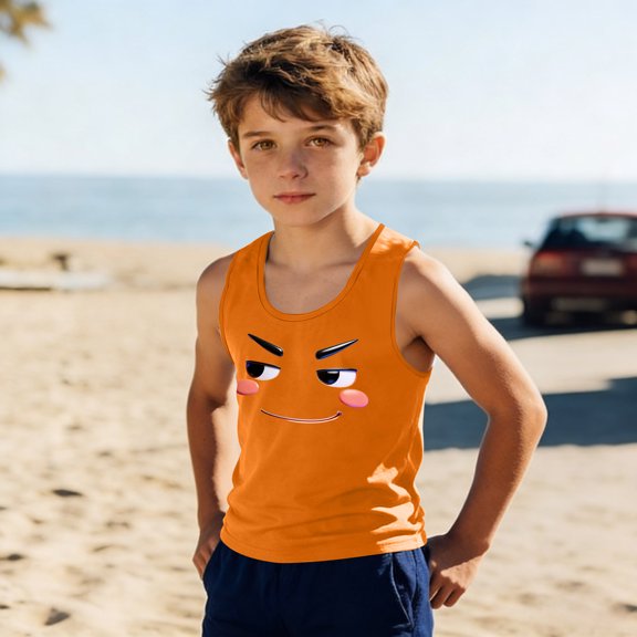 LIBRCLO Kids Tank Tops for Boys Size 10 Years Round Neck Soft Thin Undershirts Quick Dry Summer Beach Tops Athletic Leisure Sleeveless T Shirts Orange