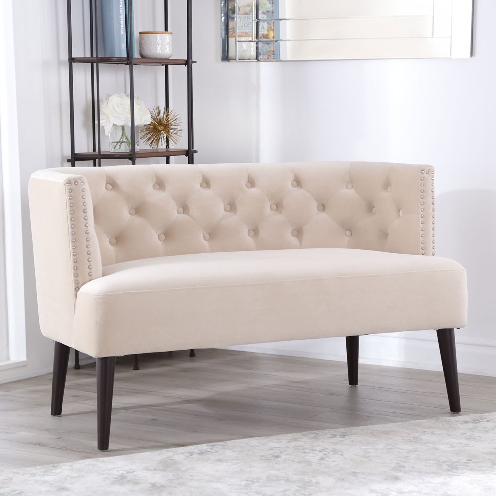 Devon & Claire Marisa Velvet Settee, Ivory