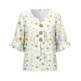 thumbnail image 5 of MuXiKeJi Clothes 3/4 Length Sleeve Womens Tops Cotton Linen Boho Blouses Floral V Neck Shirts Summer Beach Casual Top, 5 of 5