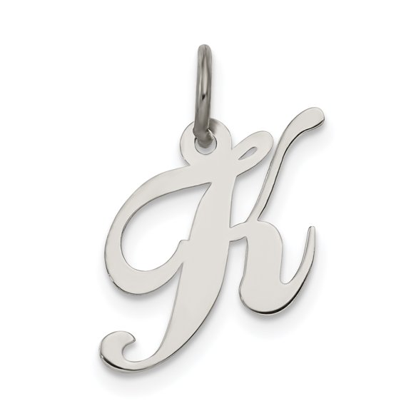 925 Sterling Silver Small Fancy Script Initial K Charm Pendant