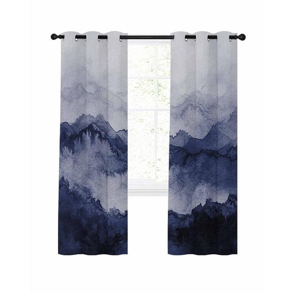 Navy Blue Ombre Mountain Blackout Curtains, Light Blocking Print Window Curtains, Nature Abstract Art Marble Thermal Insulated Window Drapes for Living Room Kitchen Cafe 2 Panels, 104"W x 52"L