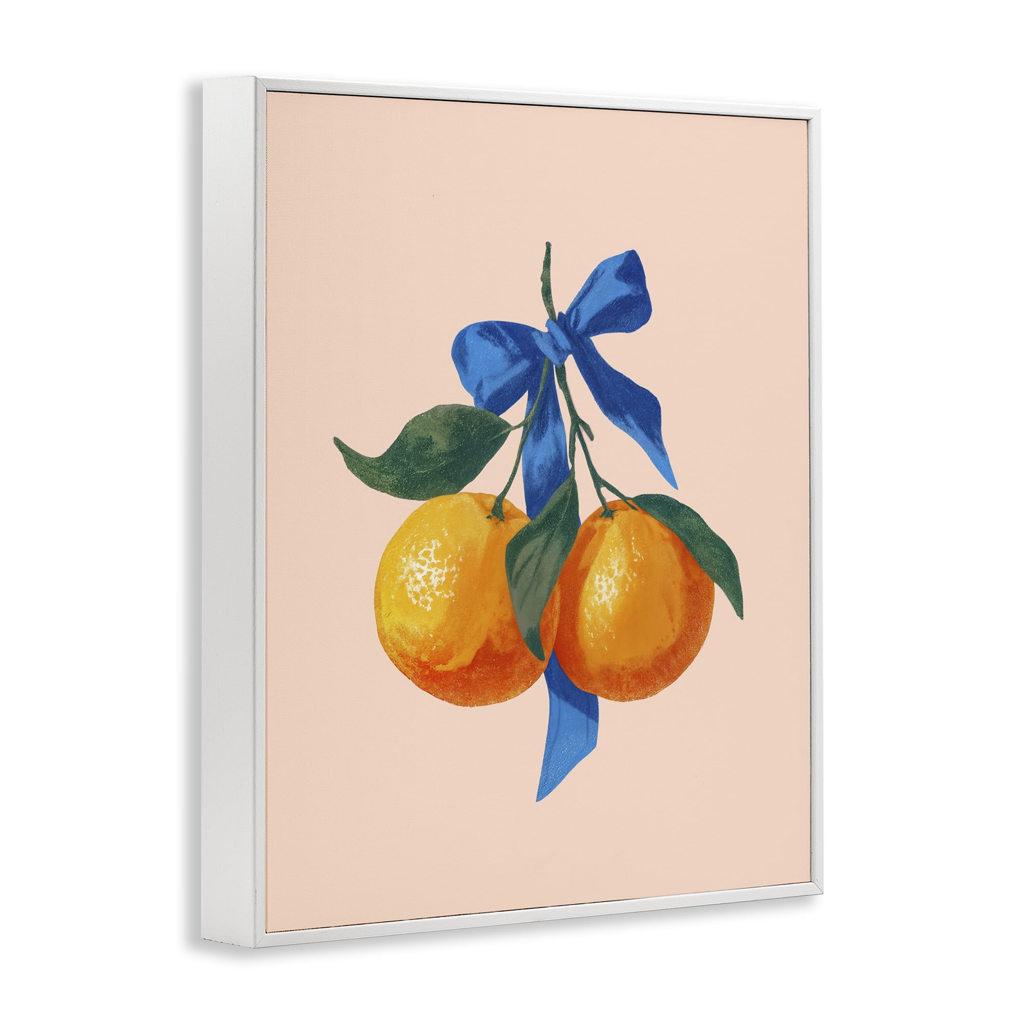 Stupell Industries Two Oranges with Blue Bow White Framed Giclee Art, design by Imagine It Images