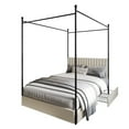 thumbnail image 4 of Home Design Passaic Full Upholstered Metal Storage Canopy Bed Frame with Vertical-Channel Tufted Headboard and Four Under-Bed Drawers, Beige, Easy Assembly, 4 of 12