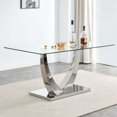 thumbnail image 1 of Silver & Transparent Rectangular Glass Dining Table - 63” Modern Table for 4-6 | Kitchen, Dining Room & Living Room Use with Stainless Steel Base, 1 of 16