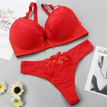 Hamky Bra And Panty Sets Nightgowns for Women Women s Underwire Lace Bras Pu Sh Up Bra And Bikini Pan Sets Cotton Pajamas Pj Sets Red 95E