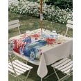 thumbnail image 3 of Square Outdoor Tablecloth with Umbrella Hole 4th of July Outside Table Cloth Waterproof Patio Table Cover Independence Day Spring Floral US Flag Retro Zipper Tablecloths for Picnic Camping 60x60 Inch, 3 of 8
