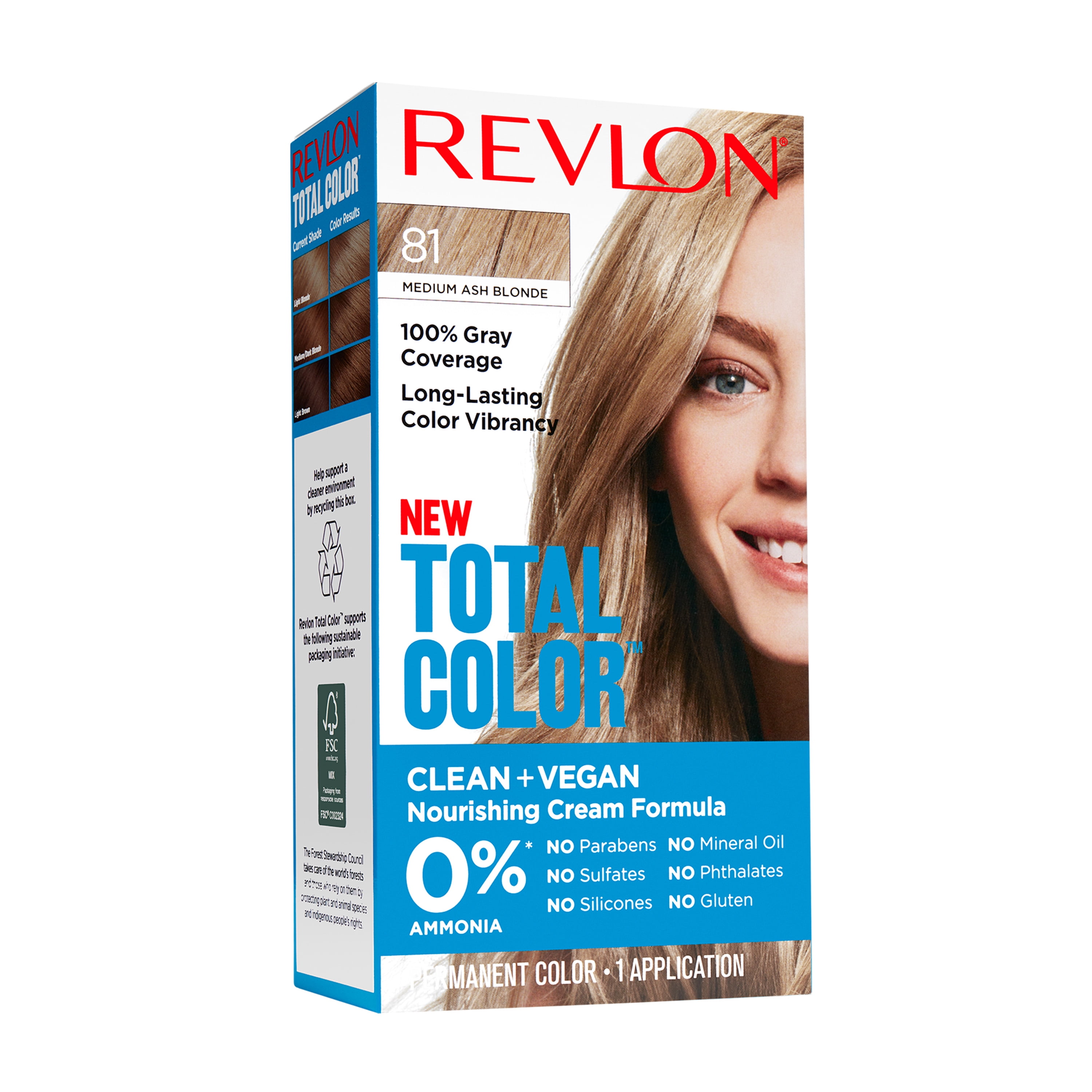 Revlon Total Permanent Hair Color, Clean and Vegan, 100% Gray Coverage Dye,  70 Dark Natural Blonde,  fl oz 