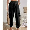 thumbnail image 3 of Defitshape Women's Casual Cargo Pants Long Pants Winter Elastic Waist Pocket Mid Rise with Pockets Black Large, 3 of 4