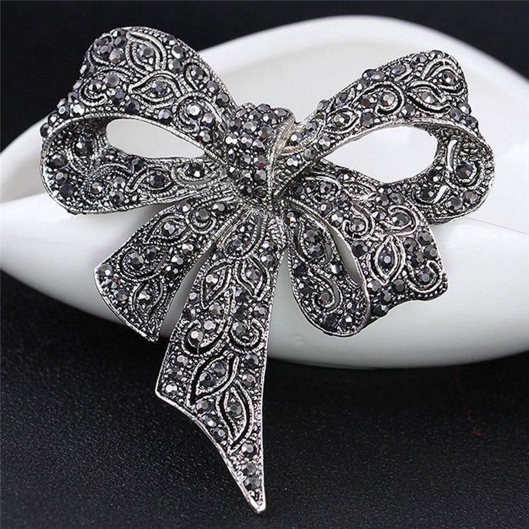 Sliver Gold Color Rhinestone Bow Brooches for Women Large Bowknot