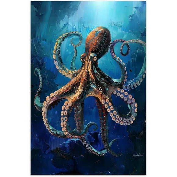 Octopus Wall Decorations For Living Room Painting Pictures Artwork For Modern Posters Prints Home Decor Canvas Wall Art For Bedroom Office Wall Decor, 12x8in Blue Sea Unframed