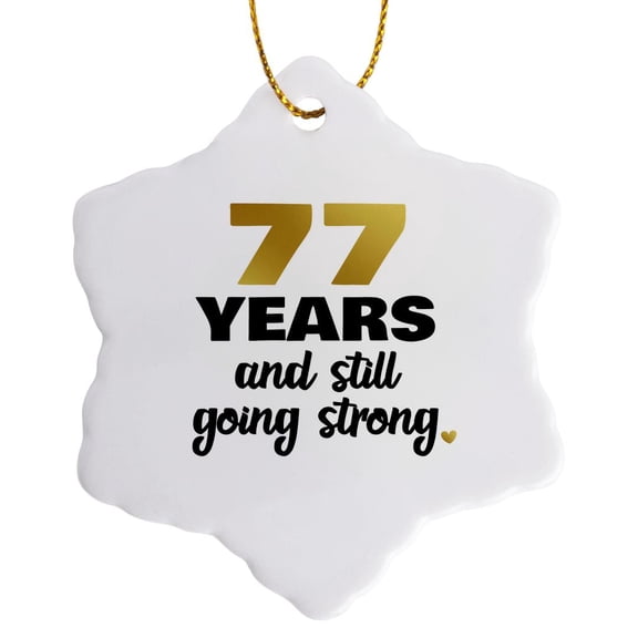 3drose, 77 Year Anniversary or Birthday Still Going Strong 77th Wedding Gift, 3 inch Snowflake Porcelain Ornament