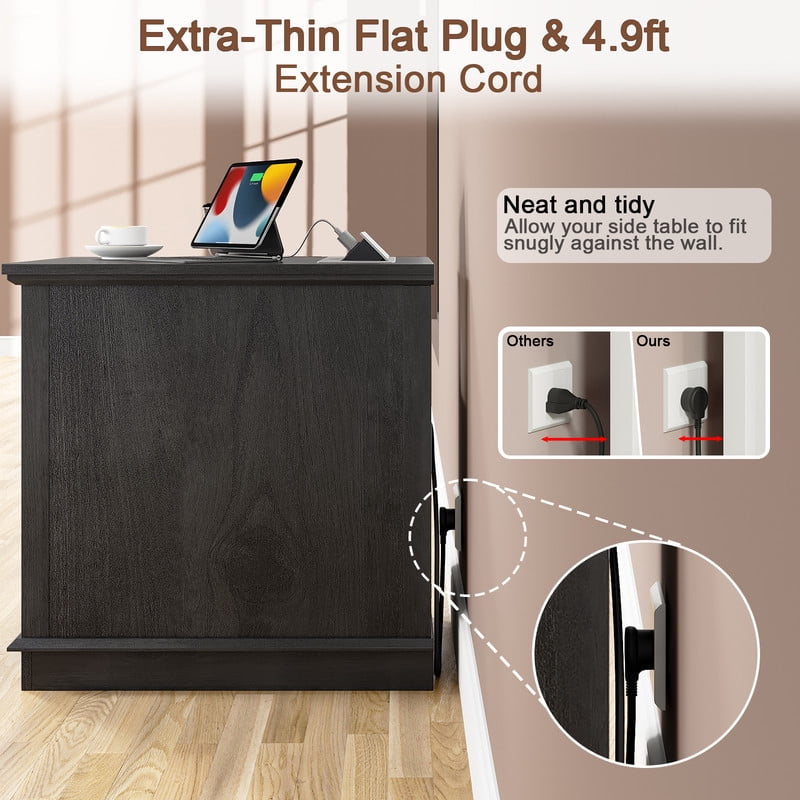 PLAMLE End Table with 3 Drawers for Living Room,Nightstand Sofa Side Table with Charging Station,End Table.