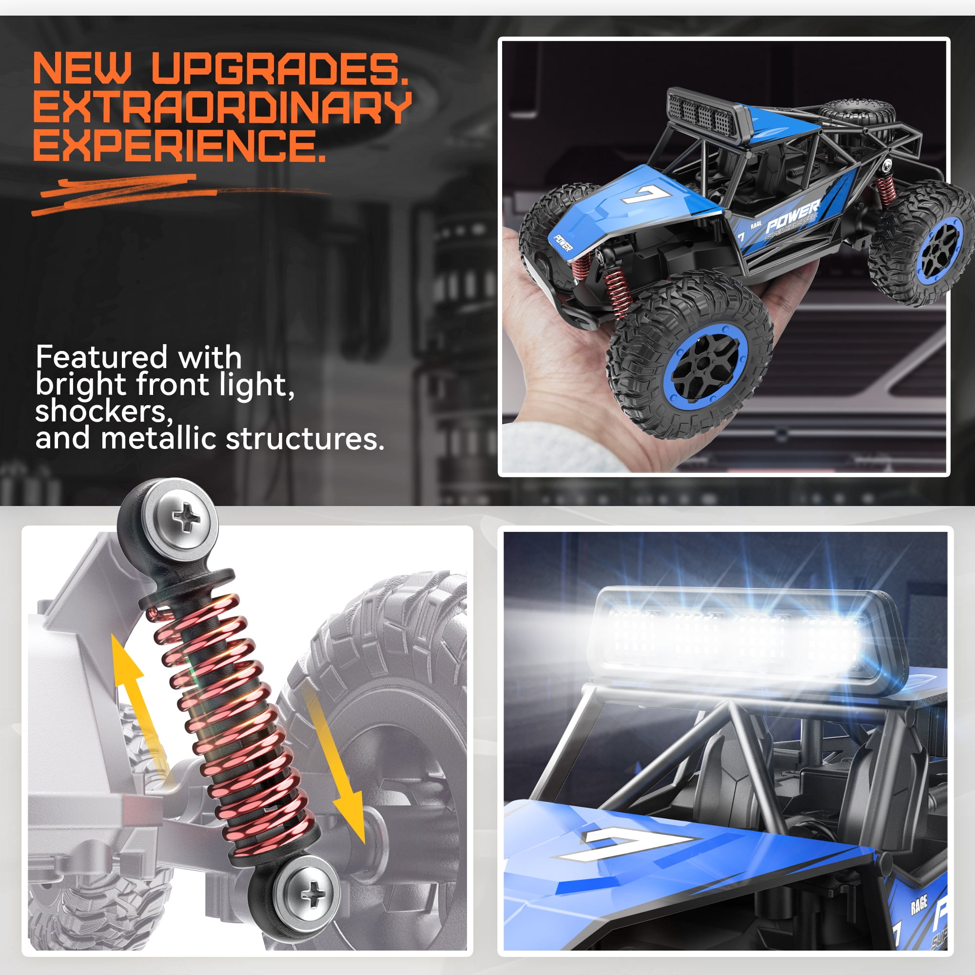 YCFUN Remote Control Cars for Kids, 1:20 Scale RC Monster Trucks with Lights, All Terrain off Road RC Cars for Kids 3-6 6-12