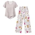 thumbnail image 5 of Womens Lounge 2 Piece Outfits Short Sleeve Tiered Tops Floral Print Wide Leg Capri Pants Summer Travel Outfits, 5 of 6