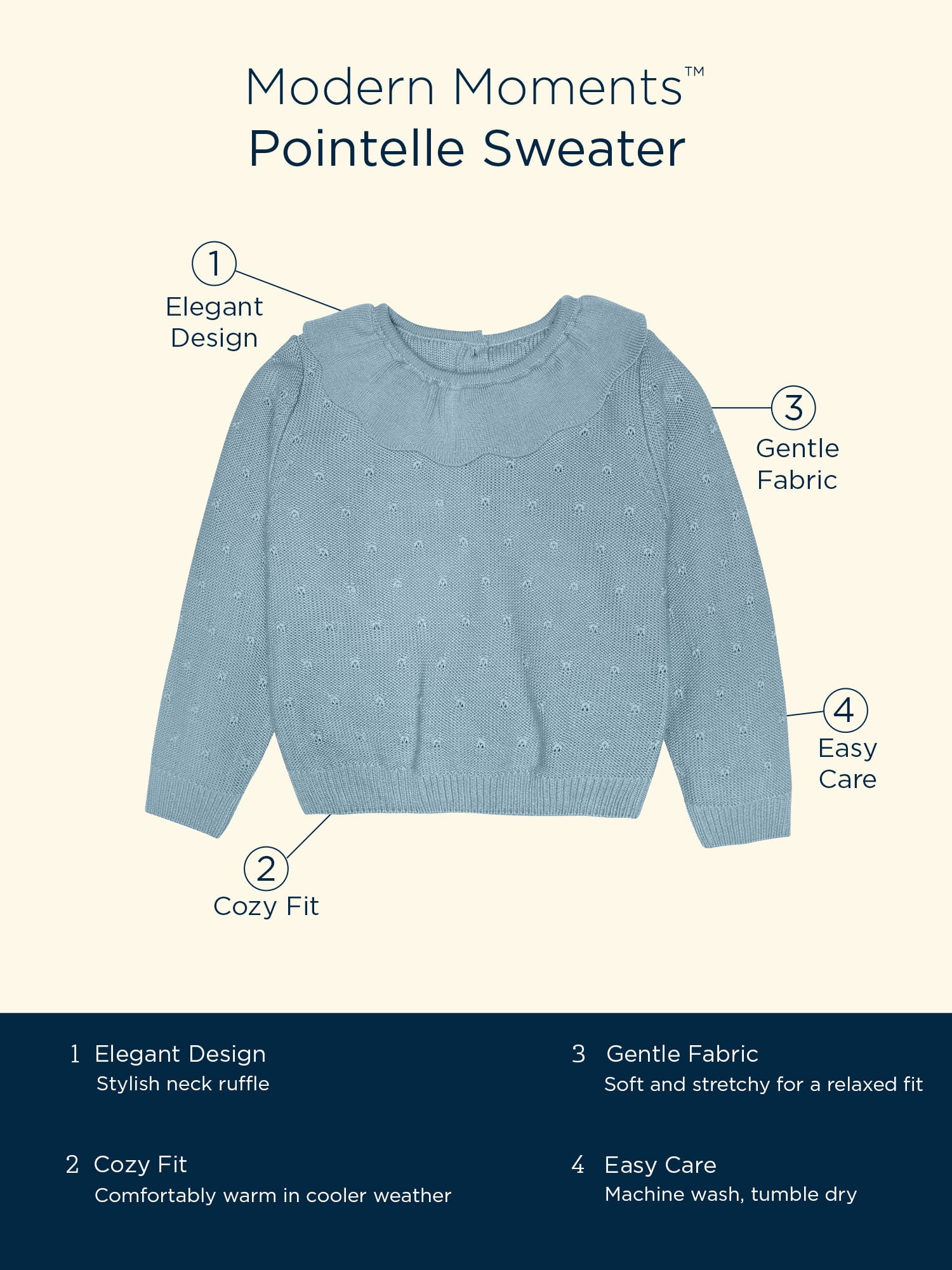 Modern Moments by Gerber Toddler Girl Pointelle Sweater, Sizes 12 Months -5T