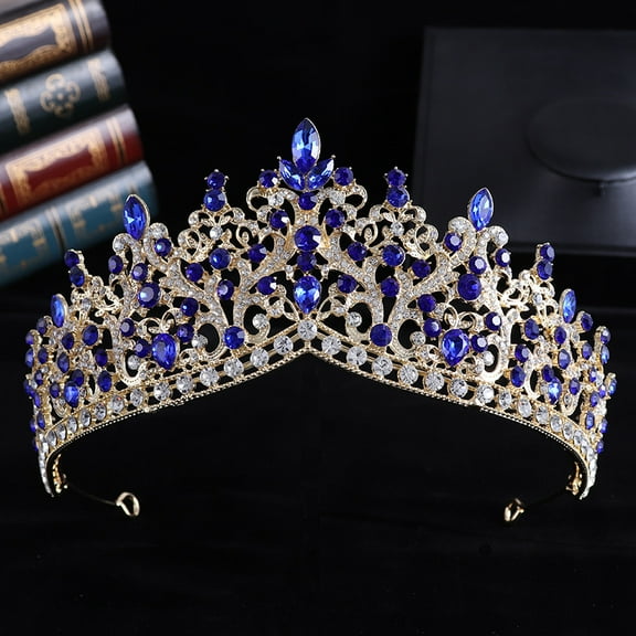 NAMZI Wedding Tiara for Bride Princess Tiara Headband Bridal Crown,Crystal Rhinestone Hair Jewelry Decor for Queen Girl Bride Birthday Prom Wedding Pageant Halloween Costume Party(Blue)