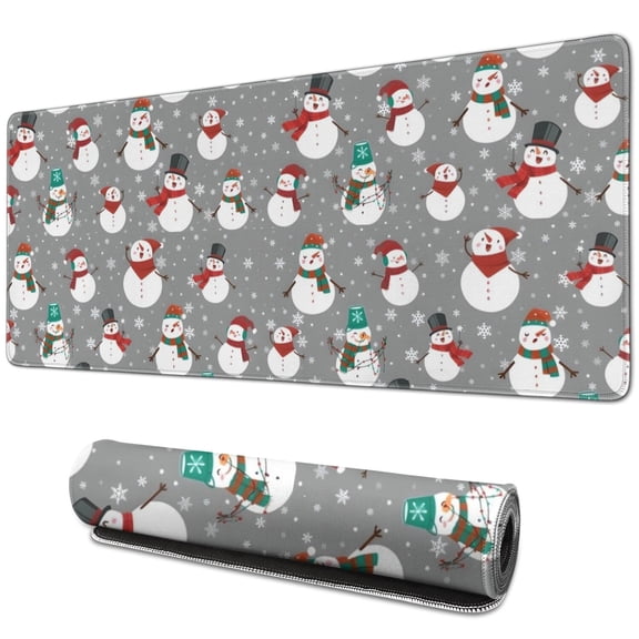 Long Mouse Pads for Desk,Gray Christmas Snowman Pattern Desk Mats on Top Of Desks, Desk Mouse Pad Extra Large with 3mm Non-Slip Base and Stitched Edge for Gaming,Office,Work,Home 31.5x11.8in