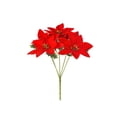 thumbnail image 2 of LSLJS 2 Pcs Fausses Fleurs de Poinsettia Artificielles 5 Têtes Bouquet de Fleurs de Noël Rouges Décoration Fausses Fleurs avec Tige pour Arbre de Noël Décoration de Maison Plantes Vertes Simulées, 2 of 7