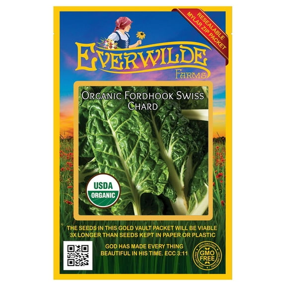 Everwilde Farms - 100 Organic Fordhook Swiss Chard Seeds - Gold Vault Jumbo Bulk Seed Packet