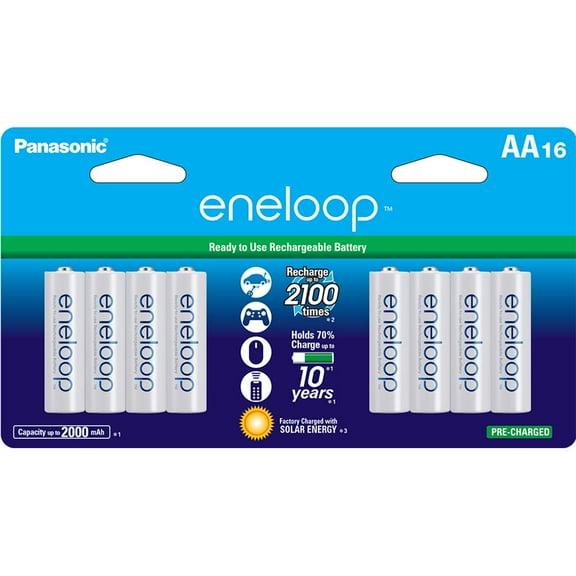 PANASONIC SPKBK3MCCA16BAW Panasonic BK-3MCCA16BA eneloop AA New 2100 Cycle Ni-MH Pre-Charged Rechargeable Batteries, 16 Pack