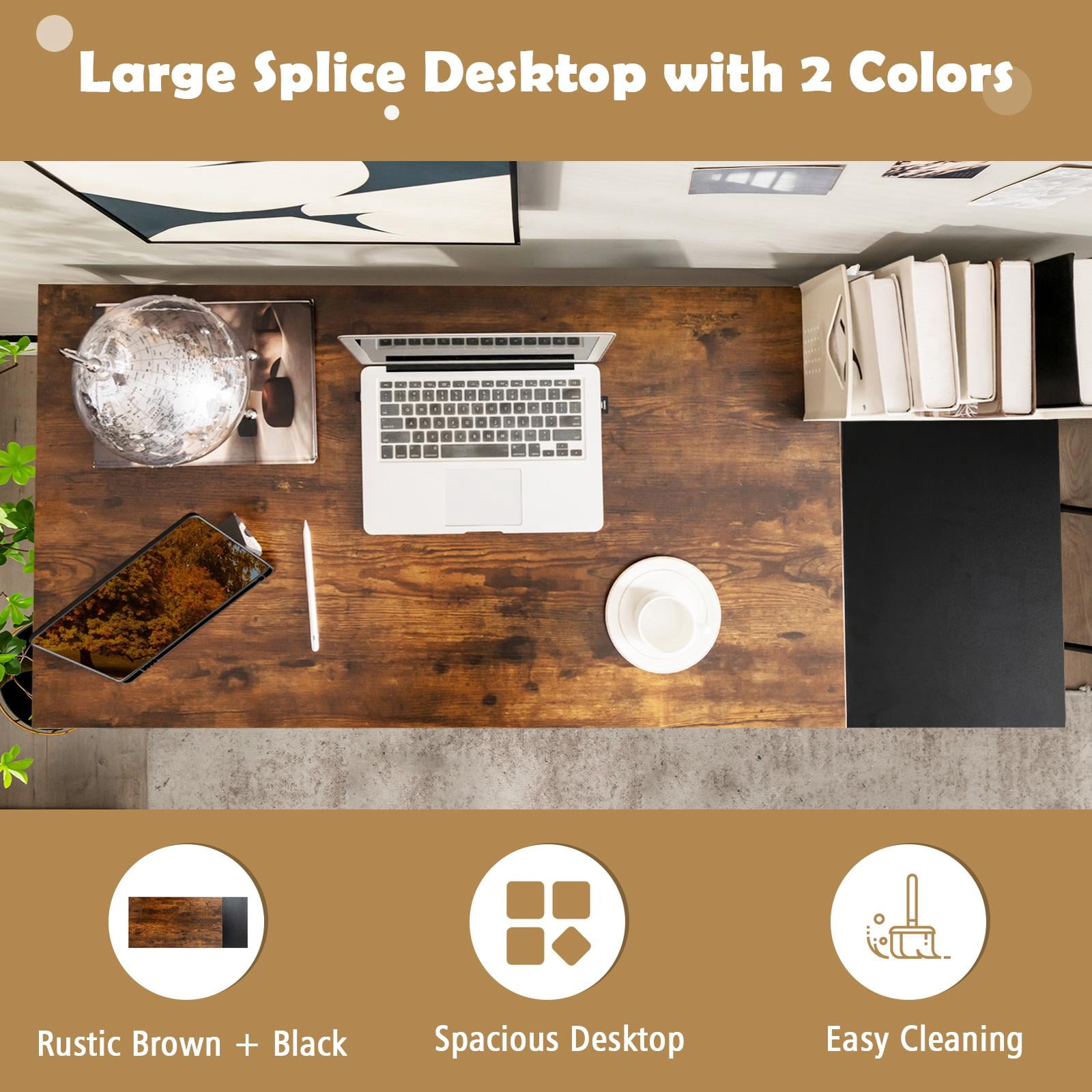 Giantex Large Computer Desk, PC Laptop Desk w/Storage Shelves, Industrial Home Office Desk for Writing, Studying, Gaming, Brown