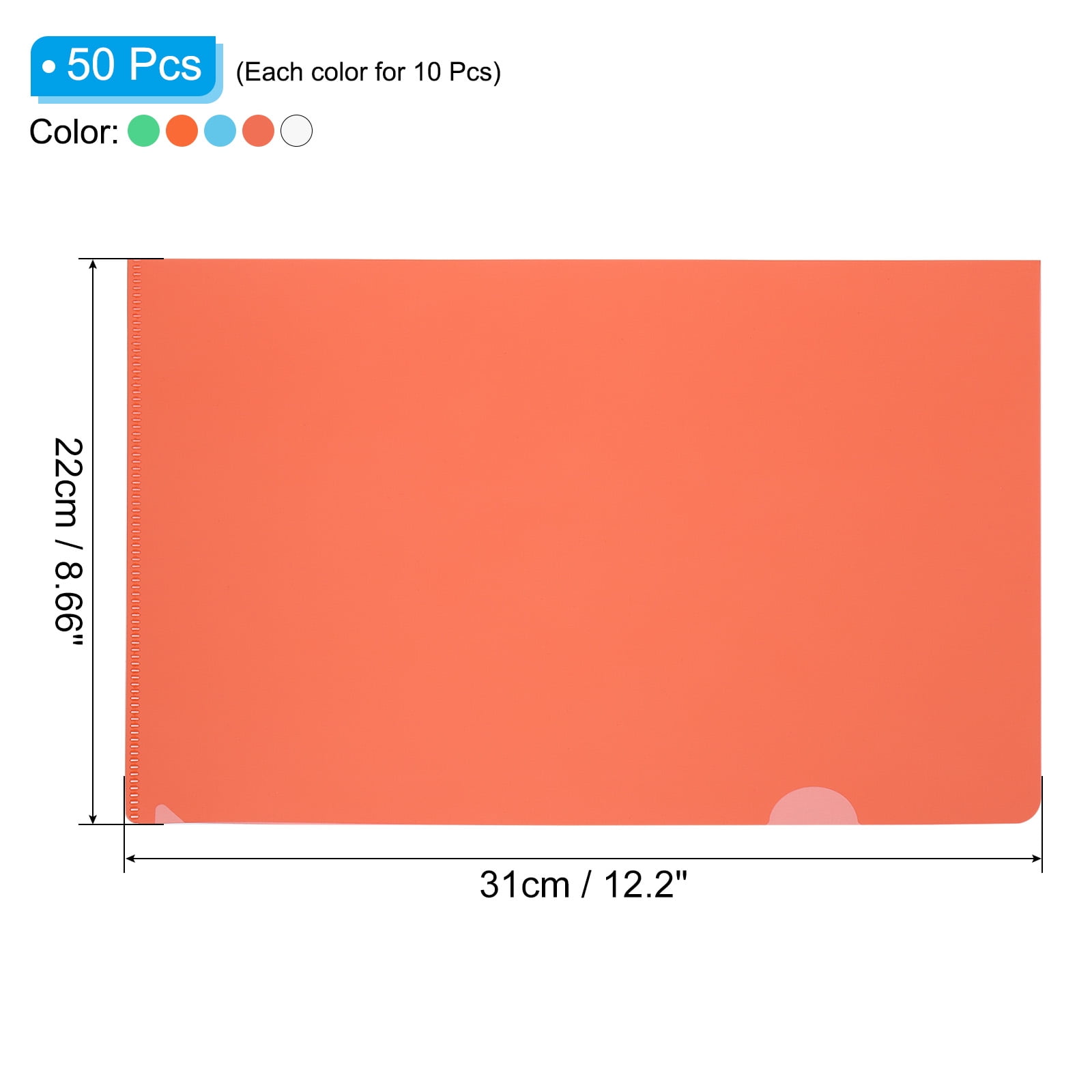 Uxcell L Type Folders 50 Pack A4 Plastic File Project Pockets Clear Paper Document Jacket Sleeves Sky 5 Colors