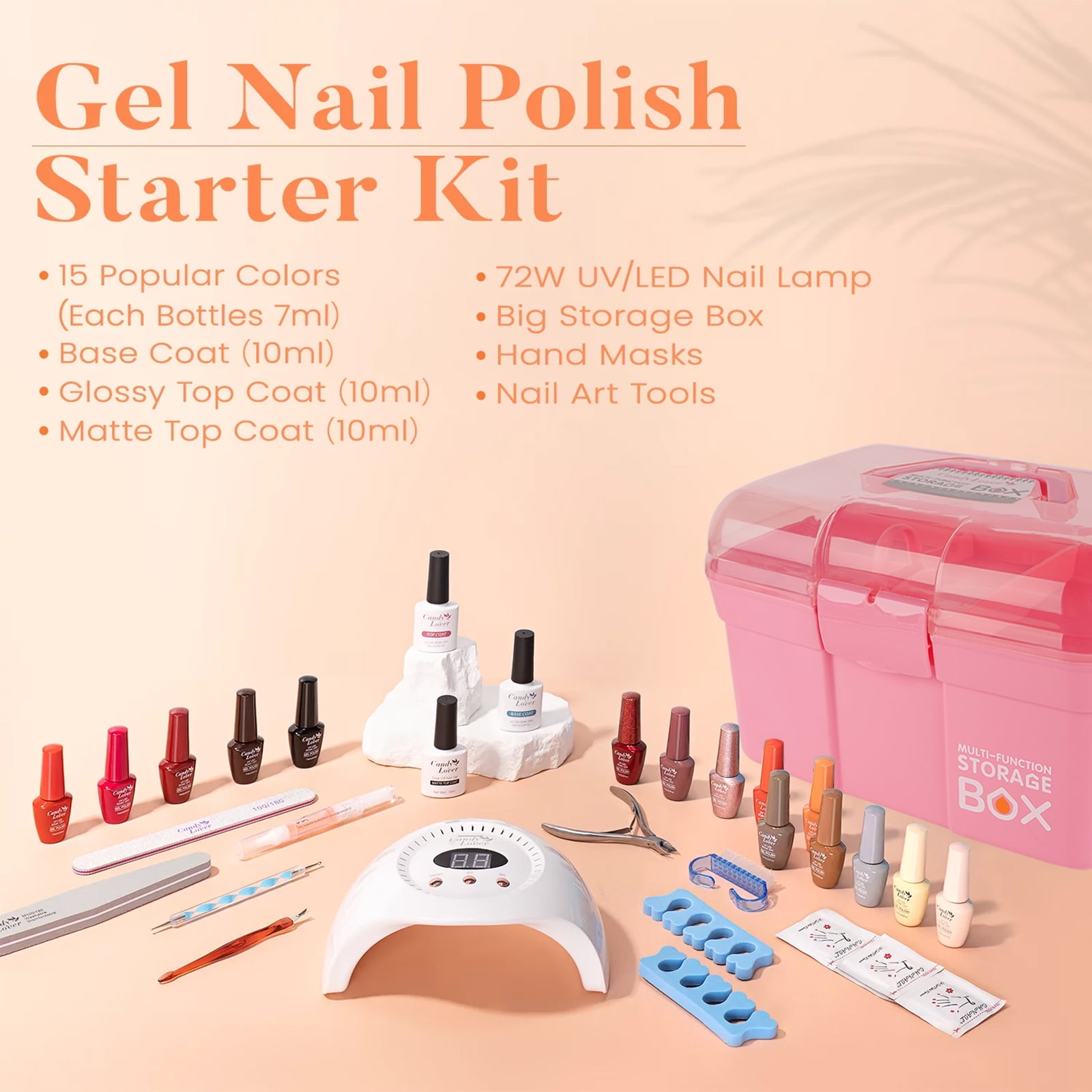 Candy Lover Gel Nail Polish Kit with UV Lamp, 72W Nail Dryer, 15 Colors All Season Tone Quick Dry Long-lasting Gel Nail Polish Set, Nail Polish Kit for Girl Lady Womens Manicure DIY Nail Gift