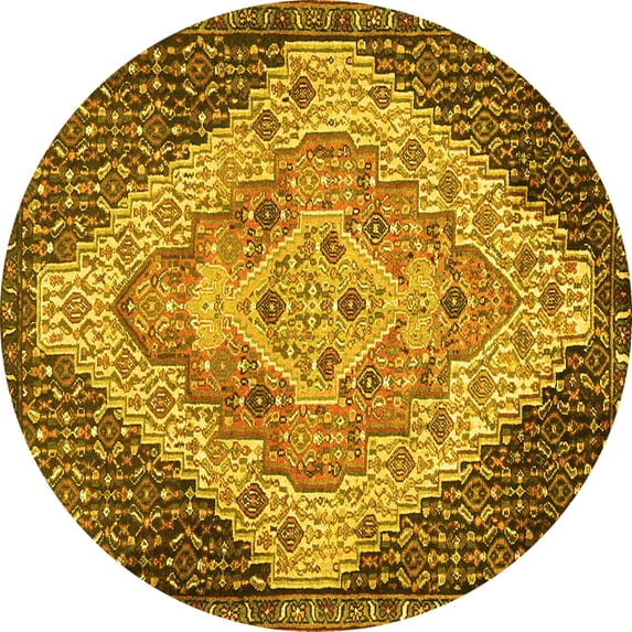 Ahgly Company Machine Washable Indoor Round Medallion Yellow Traditional Area Rugs, 4' Round