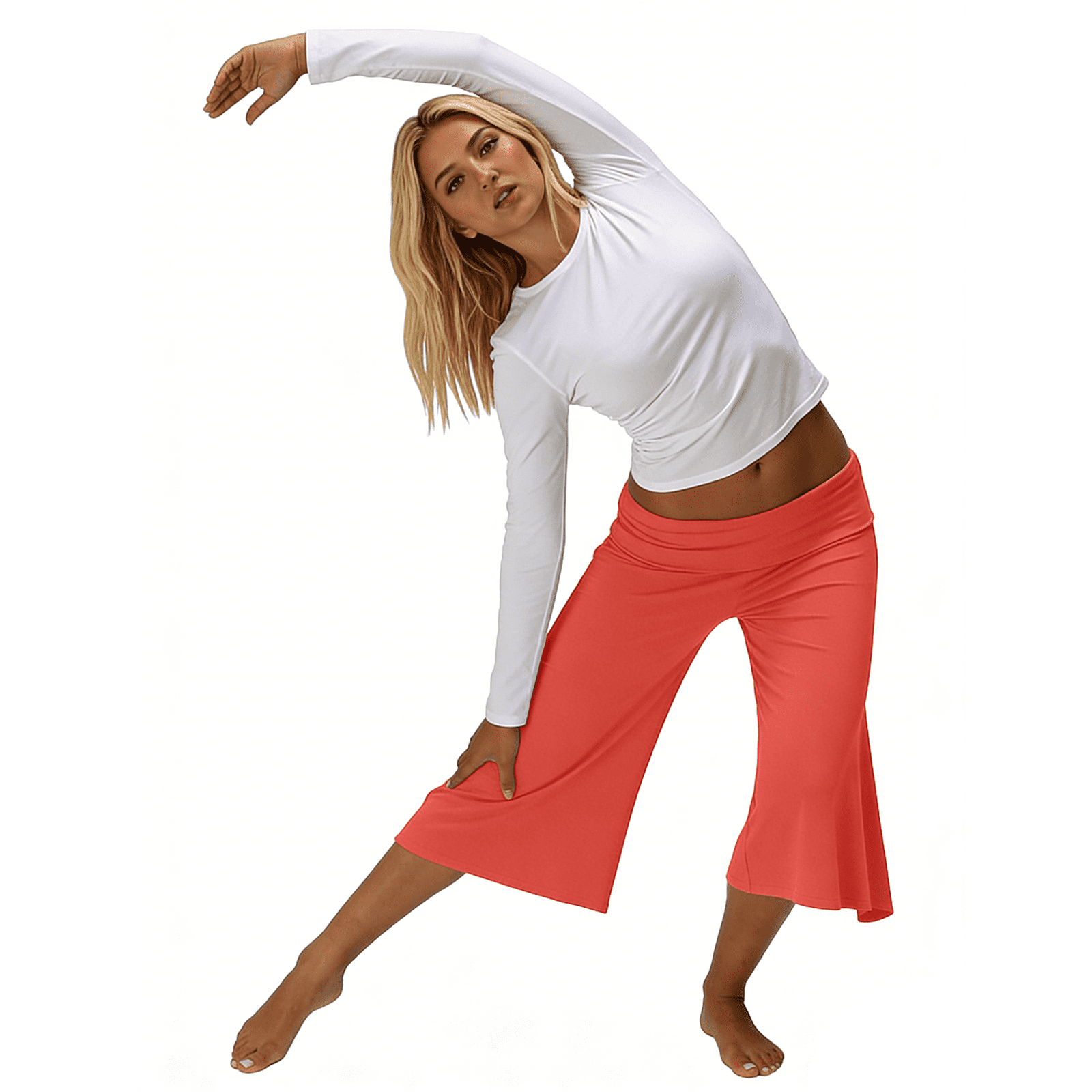 Inglocry Womens Fold Over Capri Pants Flowy Low Rise Wide Leg Flared Gaucho Pants Yoga Capris Comfy Palazzo Culotte Lounge Bottoms Watermelon Red S