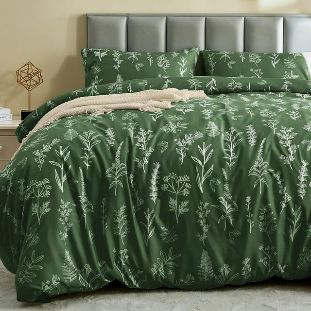 Duvet Cover Queen Size Reversible Floral Duvet Cover Set with Zipper Closure Pieces Botanical Patterns Soft Microfiber Bedding Set (&#;x Pillow Cases &#;×&#