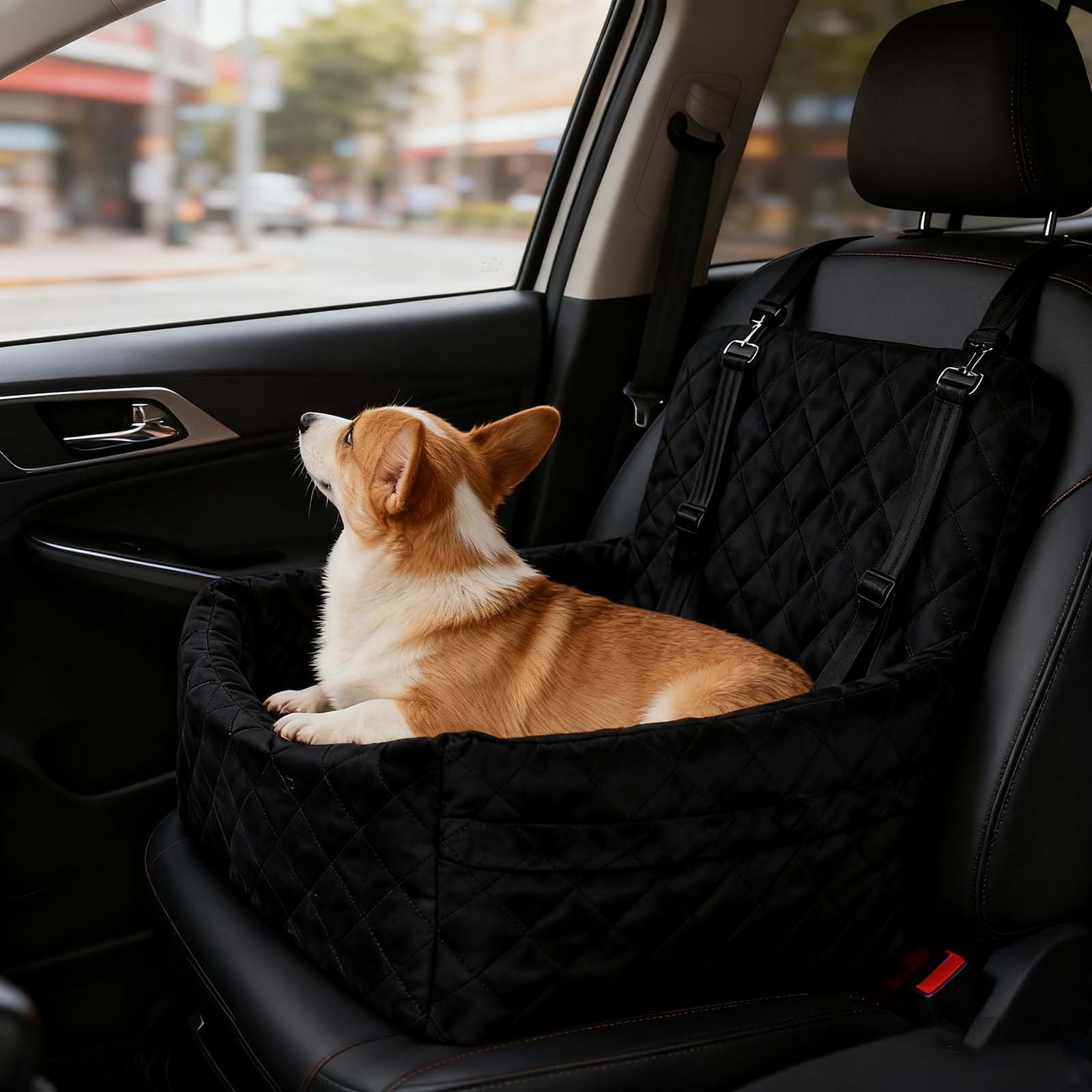 Detachable Washable Pet Car Seat with Storage Pocket Supports Up To 35lbs
