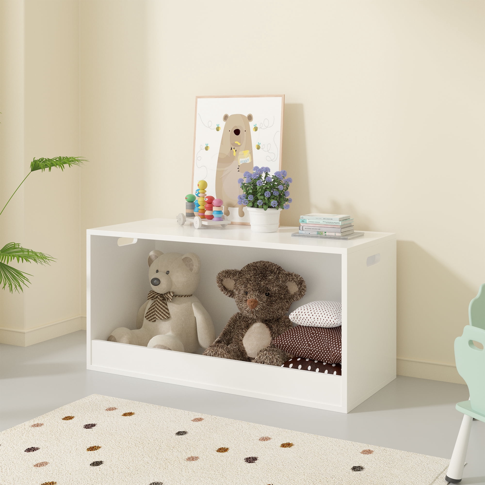 White Open-Front Toy Storage Bin - 31.5" Wooden Organizer Box for Kids' Toys & Books