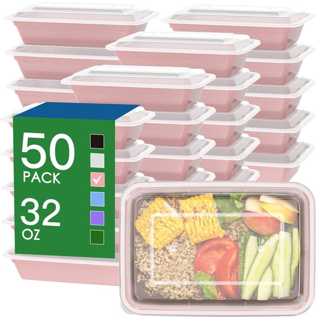 Recipientes Dealusy para preparación de comidas, 32 oz (paquete de 50) con tapas fáciles de abrir