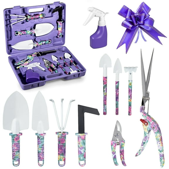 Paddsun Garden Tools Set, 10 Piece Heavy Duty Gardening Kit for Digging Plant Tool Pruning Gardening Tool and Supply