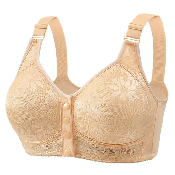 DuoJiaJ Bras for Older Women Front Closure Push up Bra No Underwire Bra Snaps Adjustable Strap Breathable Bras Beige