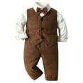 thumbnail image 6 of Zshosam Boys Gentleman Suits Toddler Kids Wedding Outfit Clothes 4 Pieces Dress Shirt + Pants + Vest Set with Bowtie(Brown,4-5 Years), 6 of 9